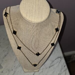 Express Black Clover Station Necklace Gold Tone Double Strand